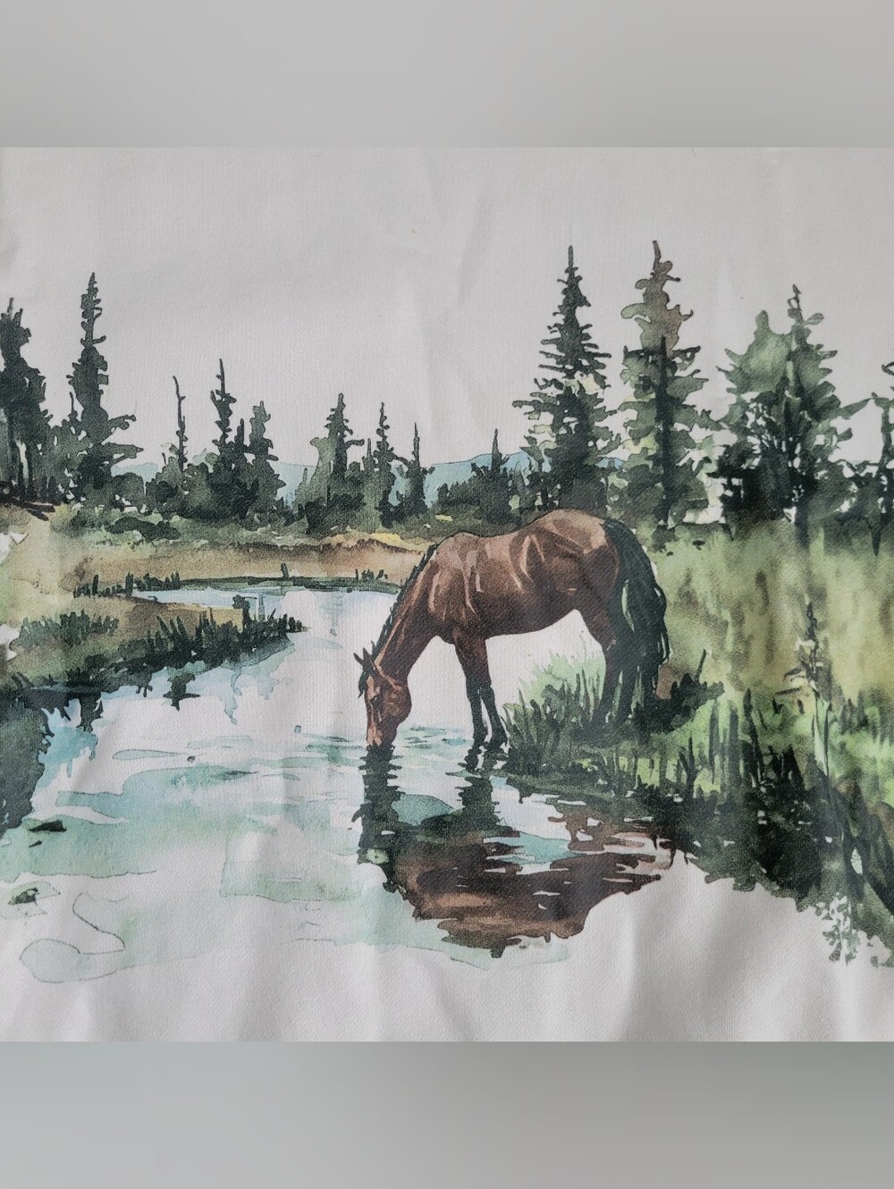 Abercrombie & Fitch Sweatshirt White Green Brown Horse Trees Oversized Large - Picture 2 of 5